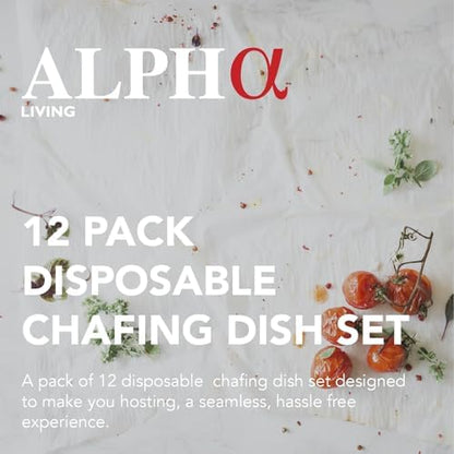 12 Pack - Disposable Chafing Dish Buffet Set, Welded Body Food Warmers for Parties, 2hr Fuel Cans Complete Set, Half Size Pans, Warming Trays