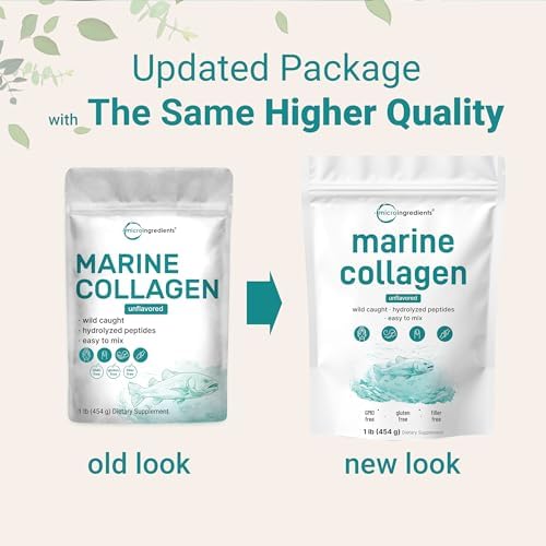 Micro Ingredients Marine Collagen Peptides Powder, 1 lb | Type I Marine Collagen + Natural Protein | Wild-Caught Fish Source | Unflavored | Supports Hair, Skin & Joint Health | Pescatarian, Non-GMO