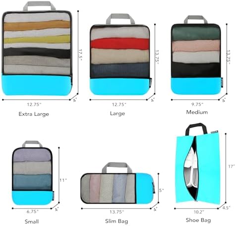 BAGAIL 4 Set/6 Set/8 Set Compression Packing Cubes Travel Accessories Expandable Packing Organizers (Half Mesh, 6-Blue)