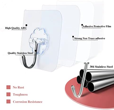 DDMY 36 Pack Heavy Duty Hooks 50lb(Max) Self Adhesive Large Hooks for Hanging,Wall Transparent Reusable Waterproof Hook for Kitchen Curtain Towel Hook for Bathrooms Coat Hook for Walls No Damage