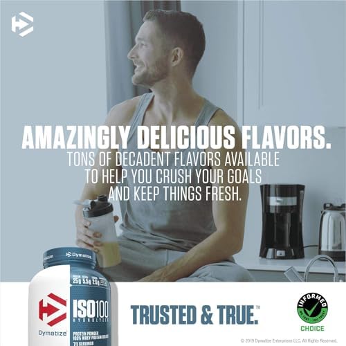 Dymatize ISO100 Hydrolyzed Protein Powder, 100% Whey Isolate Protein, 25g of Protein, 5.5g BCAAs, Gluten Free, Fast Absorbing, Easy Digesting, Gourmet Chocolate, 3 Pound (42 Servings)