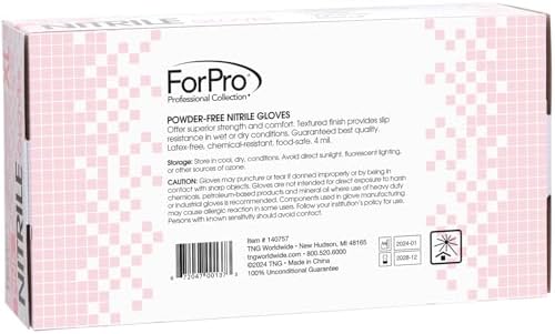 ForPro Disposable Nitrile Gloves, Chemical Resistant, Powder-Free, Latex-Free, Non-Sterile, Food Safe, 4 Mil, 100-Count