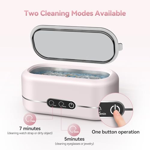 Ultrasonic Jewelry Cleaner, Upgraded 48KHz Ultrasonic Cleaner Machine with 304 Stainless Steel for Jewelry, Eyeglasses, Rings, Dentures, Watch Strap（Pink）
