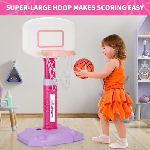 Toddler Basketball Hoop Indoor for Age 1-3, Adjustable Kids Basketball Hoop, Mini Basketball Hoops with 3 Balls for Outdoor Poolside, Birthday Christmas Sport Toys Gift for Baby Boy Girl 1 2 3 4, Pink