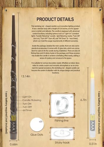 Flameless Floating Candles with Wand，20 Pcs Magic LED Hanging Taper Candles，Flickering Battery Operated Taper Candle with Wand Remote for Halloween Decorations Best Gift（White）