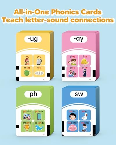 Phonics Talking Flash Cards for Toddlers 2-8, Airbition Learn to Read in 20 Stages, Digraphs CVC Blends Long Vowel Sounds Spelling Reading,Kindergarten First Second Grade Homeschool Educational Study