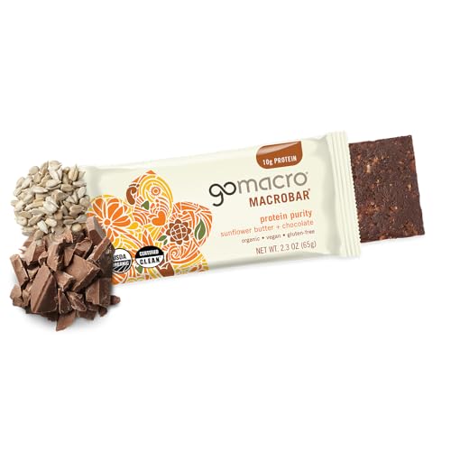 GoMacro MacroBar Organic Vegan Protein Bars - Sunflower Butter + Chocolate (2.3 Ounce Bars, 12 Count