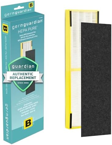 GermGuardian HEPA Pure Genuine Air Purifier Filter B, Removes 99.97% of Pollutants, Wildfire Smoke, Odors, for AC4825, AC4300, AC4850, AC4880, AC4900, CDAP4500, AP2200, Black/Yellow, FLT4825