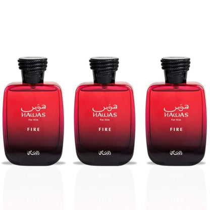 RASASI Hawas Fire For Him Eau De Parfum Spray 100ML (3.4 OZ) Ignite Your Inner Passion With A Bold And Fiery Essence & Experience A Long Lasting, Luxurious Masculine Scent. (PACK OF 3)