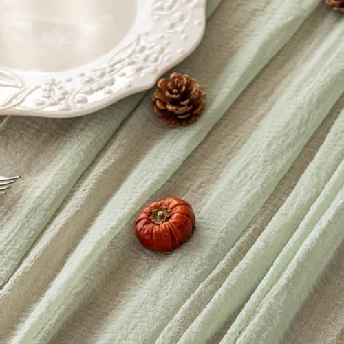 3pcs Cheesecloth Table Runner Sage Green Gauze 120 Inch 10 FT Rustic Boho Cheese Cloth Runner for Wedding Baby Shower Bridal Shower Party Long Sheer Centerpiece Home Decoration
