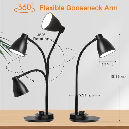 BOHON LED Desk Lamp with USB Charging Port 3 Color Modes Dimmable Reading Light Intelligent Induction Auto Dimming Task Lamp Flexible Gooseneck Table Lamp for Bedside Office, AC Adapter Include
