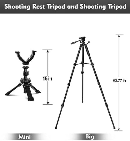 Spotting Scope Tripod, Shooting Tripod and Compact Shooting Stand Rest Hunting V Yoke, with Binoculars Adapter and Removable 360° Rotate Fluid Head, Perfect for Binoculars, Spotting Scope, Shooting