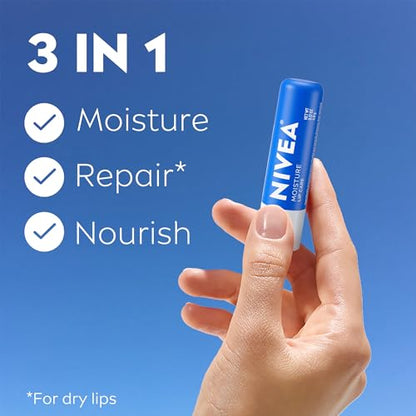 NIVEA Skin Care Set, Essentially Enriched Body Lotion Pack (2 x 16.9 Fl Oz) + Moisture Lip Care Lip Balm Set (4 x 0.17 Oz), Dermatologically Tested for Skin Compatibility