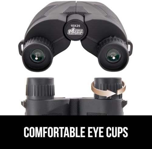 GORILLA GRIP 10x25 Compact Binoculars for Adults with Strap, Superior High Powered Clear 10X Magnification, Lightweight, Bird Watching, Hunting, Stargazing, Adjustable Eye Cups, Black