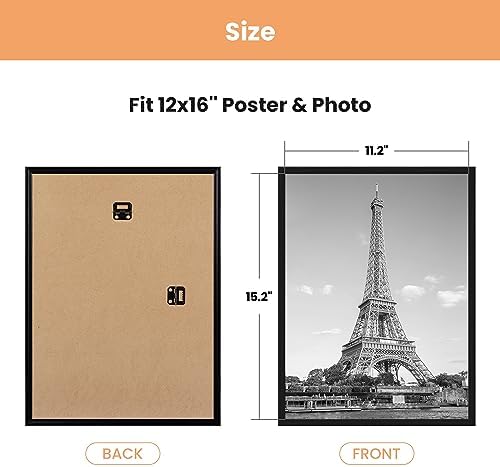 upsimples 12x16 Picture Frame Black 3 Pack, Scratch-Proof Poster Frames 12 x 16 for Photo Gallery - Slide-In Strips, Horizontal or Vertical Wall Mounting