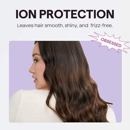 Wavytalk Hair Dryer, Blown Away Ionic Hair Dryer for Curly Hair with Diffuser, 1875W Fast Drying Blow Dryer with Ceramic Technology, 3 Attachments for All Hair Types, Light and Quiet, Rose Gold