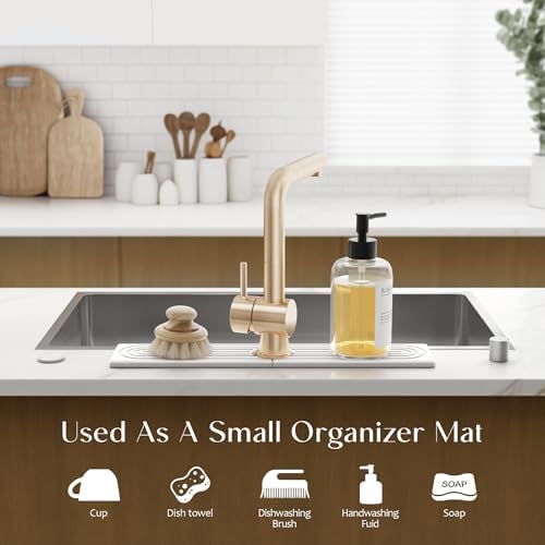 Stone Faucet Mat for Kitchen Sink – Diatomite Drying Stone Mat & Sink Protector, Prevents Moisture – Sink Splash Guard Water-Absorbing Stone Tray for Bathroom Counter [Light Grey, 20" x 3.9"]