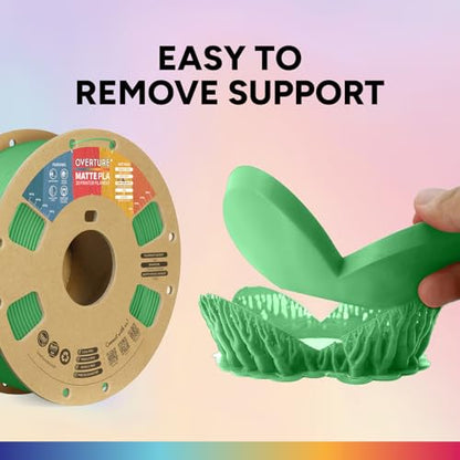 OVERTURE Matte PLA 3D Printer Filament 1.75mm, Matt Surface & Low Warping Filament 1kg Spool (2.2 lbs), Accuracy +/- 0.02 mm, Fit Most FDM Printers (Matte Green)