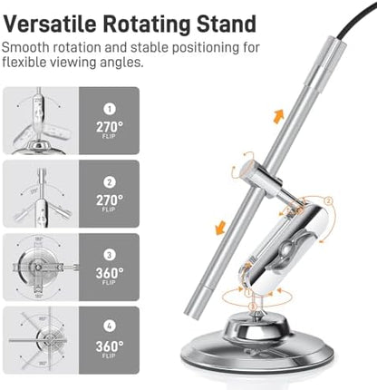 Teslong USB-C Digital Microscope, 10X to 200X Magnification Portable Camera with 8 LED Lights, Handheld Rotating Metal Stand for Coin, Electronic, Compatible with iPhone 15+ and Android Devices