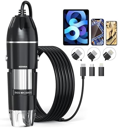 USB Digital Microscope, 50x-1600x Magnification Handheld, 1440P HD 8 LED Lights, Portable Pocket Microscope, Compatible with iOS and Android Devices, 2MP Magnifier Microscopes Camera for Adults, Kids