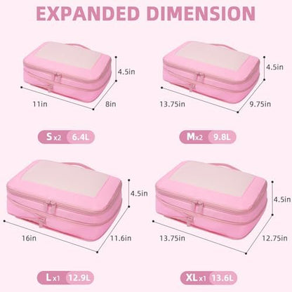 BAGAIL 4 Set/6 Set/8 Set Compression Packing Cubes Travel Accessories Expandable Packing Organizers (Square Mesh, 06-Pink)