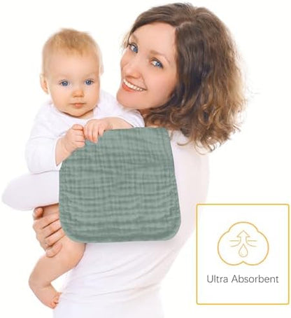 12 Pack Muslin Burp Cloths 100% Cotton Muslin Cloths Large 20''x10'' Extra Soft and Absorbent Baby Burping Cloth - Green