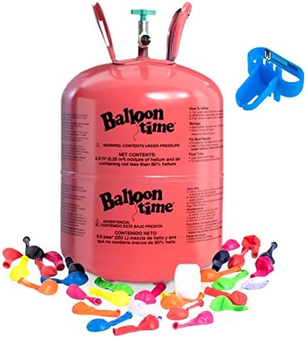 Helium Tank for Balloons At Home, 14.9 Cu Ft Helium Balloon Pump Kit with 50 Assorted Latex Balloons, White Curling Ribbon and Wholesalehome Balloon Tie Tool