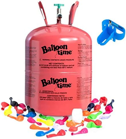 Helium Tank for Balloons At Home, 14.9 Cu Ft Helium Balloon Pump Kit with 50 Assorted Latex Balloons, White Curling Ribbon and Wholesalehome Balloon Tie Tool