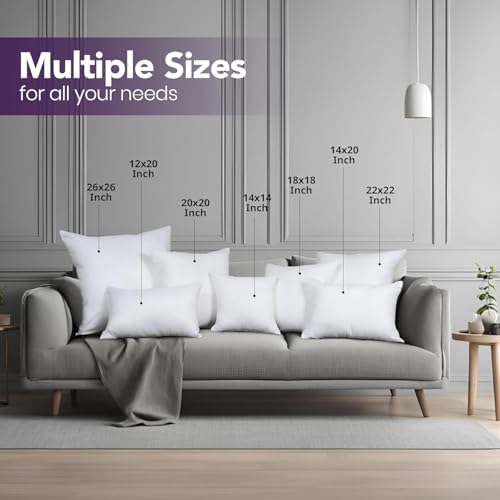 Utopia Bedding Throw Pillows (Pack of 2, White), 12 x 20 Inches Indoor Decorative Pillow Insert for Sofa, Bed and Couch