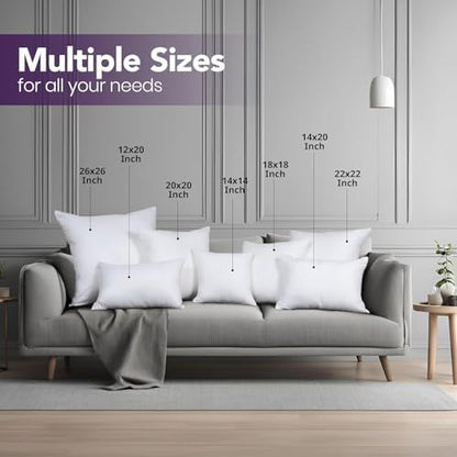 Utopia Bedding Throw Pillows (Pack of 2, White), 12 x 20 Inches Indoor Decorative Pillow Insert for Sofa, Bed and Couch