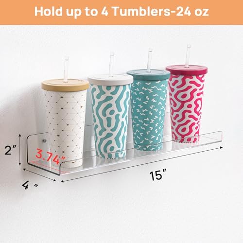 upsimples 4 Pack Acrylic Shelves for Wall Storage, 15" Floating Bookshelves for Kids, Display Shelf Organizer for Bathroom, Bedroom, Living Room, Kitchen, Room Decor, Clear