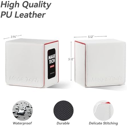 Card Deck Box for MTG Commander - Patented Design, Commander Display, Fits 100 Double-Sleeved Cards, 35pt Card Brick & Dice Tray - White/Red