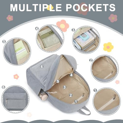 School Backpack for Teen Girls Bookbags Elementary High School Corduroy Laptop Bags Women Travel Daypacks