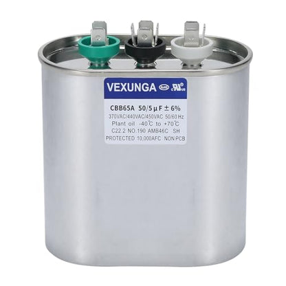 50/5 uF 50+5 MFD 370V 440V 450V Oval Dual Run Start AC Capacitor 50 5 uF 370 440 450 Volt VAC CBB65 Air Conditioner Capacitors for AC Unit Fan Motor Start or Condenser Straight Cool