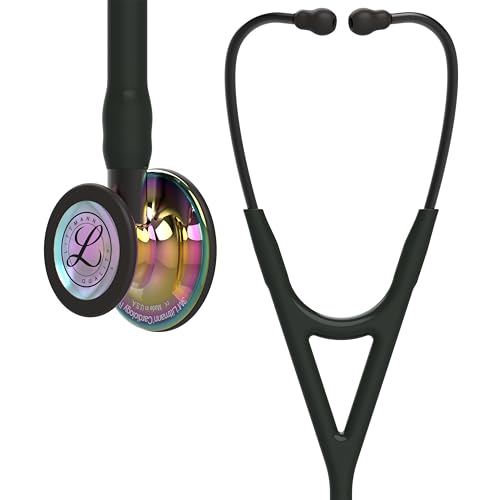 3M Littmann Cardiology IV Diagnostic Stethoscope, 6240, More Than 2X as Loud, Weighs Less, Stainless Steel High Polish Rainbow-Finish Chestpiece, 27" Black Tube, Smoke Stem, and Headset