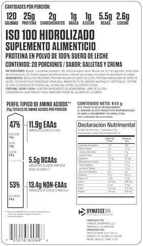 Dymatize ISO100 Whey Protein Powder Isolate, Cookies & Cream, 25g of Protein, 20 Servings, 5.5g BCAAs, Less Than 120 Cal., Gluten Free, 1g Fat, 1g Sugar, 2g Carb