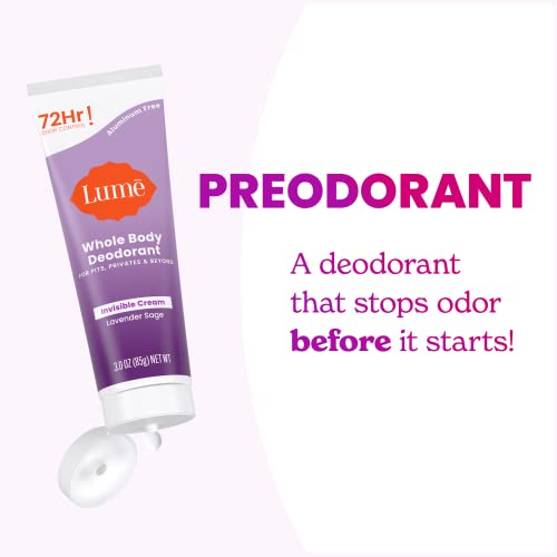 Lume Whole Body Deodorant - Invisible Cream Tube - 72 Hour Odor Control - Aluminum Free, Baking Soda Free, Skin Safe - 3.0 ounce (Pack of 2) (Lavender Sage)