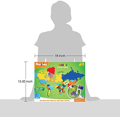 Imagimake Mapology World Map Puzzle - Includes Country Flags & Capitals | Fun Jigsaw Puzzle Kids Ages 5-8 | Educational Toys for Ages 8-13 | Geography Gifts for Girls & Boys 5, 6, 7, 8, 9, 10, 11, 12