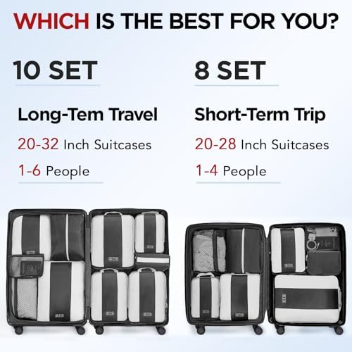 10 Set Compression Packing Cubes for Travel Essentials,Compressible Expandable Packing Cubes for Suitcase,OlarHike Luggage Organizer Bags for Travel,Handy Helper for Organizing Clothes(Black)
