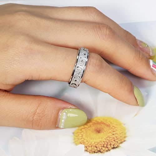 OreilleStar Anxiety Ring for Women Spinner Ring Fidget Ring Fidget Toys Adults Spinner Fidget Rings Stainless Steel Rose Gold Silver Rainbow Size 6