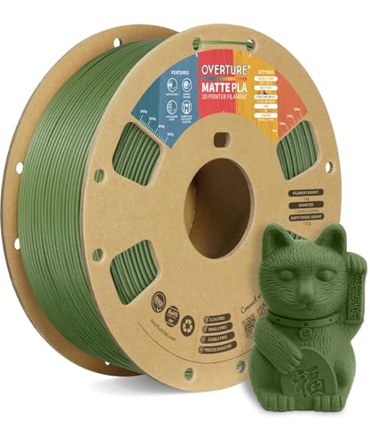 OVERTURE Matte PLA 3D Printer Filament 1.75mm, Matt Surface & Low Warping Filament 1kg Spool (2.2 lbs), Accuracy +/- 0.02 mm, Fit Most FDM Printers (Matte Army Green)