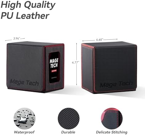 Card Deck Box for MTG Commander - Patented Design, Commander Display, Fits 100 Double-Sleeved Cards, 35pt Card Brick & Dice Tray - Black/Red