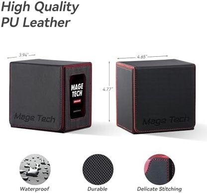 Card Deck Box for MTG Commander - Patented Design, Commander Display, Fits 100 Double-Sleeved Cards, 35pt Card Brick & Dice Tray - Black/Red