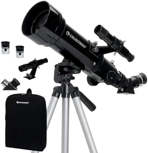 Celestron Travel Scope 70 Portable Refractor Telescope – 70mm Aperture, Fully-Coated Glass Optics – Includes Tripod, Backpack & Software – Ideal for Beginners & Travel