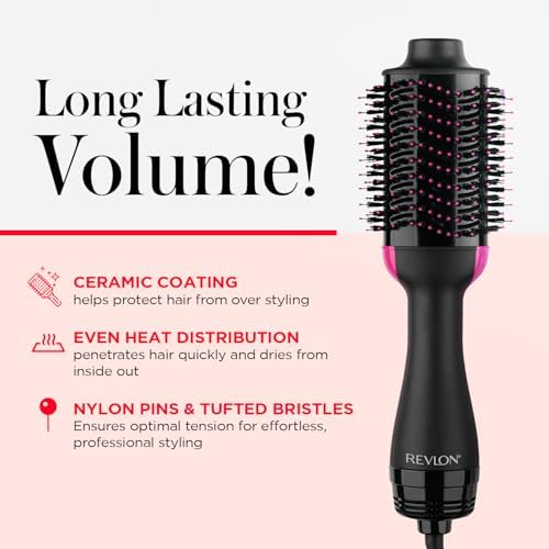 REVLON One-Step Volumizer Hair Dryer and Styler with Improved Motor – Easy Salon-Style Blowouts – Less Frizz, More Shine, and Reduced Heat Damage, for all Hair Types and Lengths (Black)