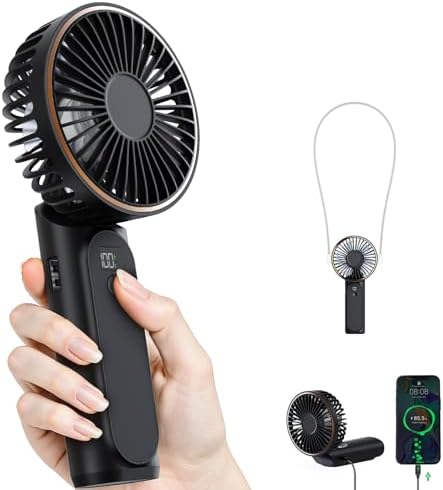 Portable Handheld Fan, 4000mAh, 180 Adjustable, 6 Speed Wind, Display Electricity in Real Time, USB Rechargeable Foldable Personal Fan