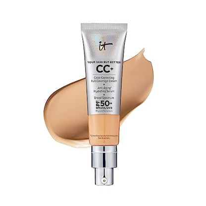 IT Cosmetics CC+ Cream - Full-Coverage Foundation With SPF 50, Color Corrector & Anti-Aging Serum, Formulated With Niacinamide & Hyaluronic Acid, Natural Finish, For All Skin Types, 1.08 fl oz