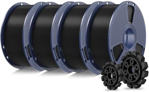 SUNLU PLA+2.0 3D Printer Filament Bundle, 4KG Upgrade PLA+ Filament 1.75mm, Tougher and Stronger, Dimensional Accuracy +/-0.02mm, 1KG per Spool, 4 Packs, Black