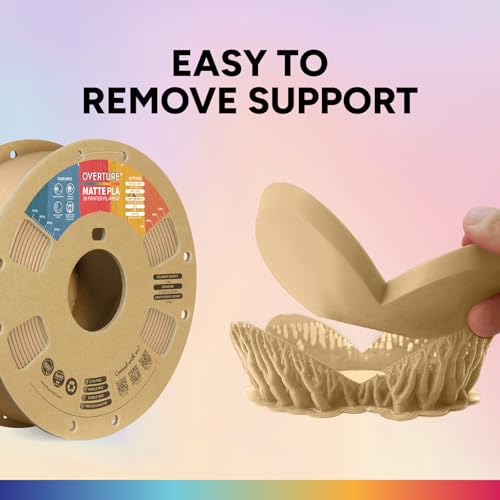 OVERTURE Matte PLA 3D Printer Filament 1.75mm, Matt Surface & Low Warping Filament 1kg Spool (2.2 lbs), Accuracy +/- 0.02 mm, Fit Most FDM Printers (Matte Wood)