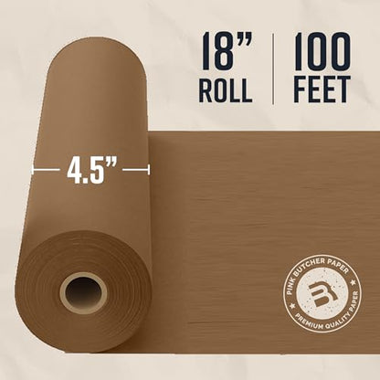 Bryco Goods (Pack of 2) Brown Butcher Paper Roll, 18 Inch x 100 Feet, Unbleached, Uncoated, Unwaxed, Food-Grade Kraft Paper for BBQ, Smoking, Grilling, and Wrapping Meat - Made in The USA